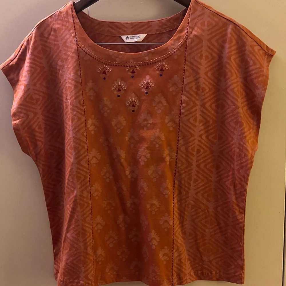 NWT Marketplace Handwork of India Embroidered Orange Top - Picture 1 of 8
